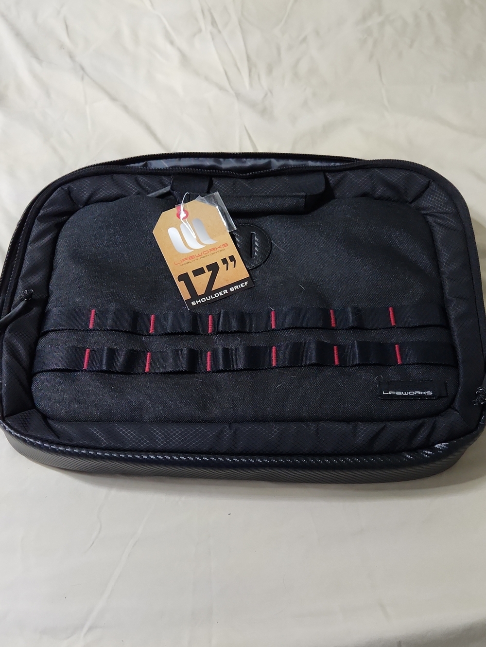 17" Laptop Shoulder Brief in Black with Red Accents by Life-Works